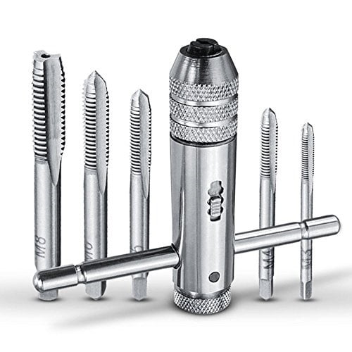 Bonsicoky Adjustable T-Handle Ratchet Tap Holder Wrench with 5PCS M3-M8/3mm-8mm Machine Screw Thread Metric Plug Tap for Manual Tapping Hcrew Extractors Holding Reamers Bonsicoky Adjustable T-Handle Ratchet Tap Holder Wrench with 5PCS M3-M8/3mm-8mm Machine Screw Thread Metric Plug Tap for Manual Tapping Hcrew Extractors Holding Reamers
